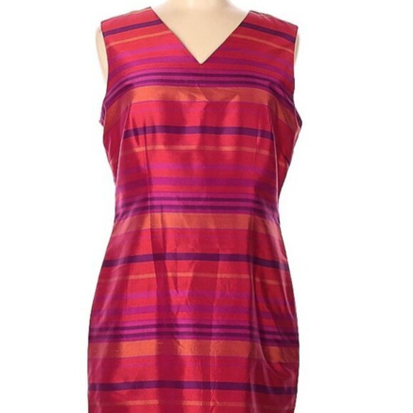 Vintage Jillian Jones 100% silk striped shift dress sz 8 - Picture 1 of 12